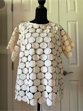 Umgee Ivory Textured Dot Mesh Top Size Small